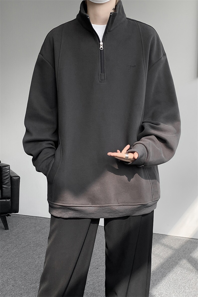 8XL-M重磅软糯美式半拉链立领卫衣男秋宽松大码复古POLO衫WY32P58,男装Polo衫,电商D206-1