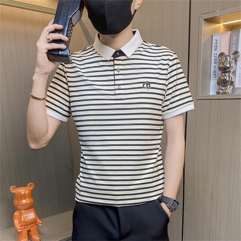 PL042-特P40撞色条纹短袖POLO衫男夏季潮流轻熟雅痞修身翻领，男装Polo衫，电商D310B