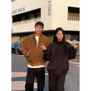 现货26春装美拉德立领飞行夹克纯色复古廓形高街棒球服外套
