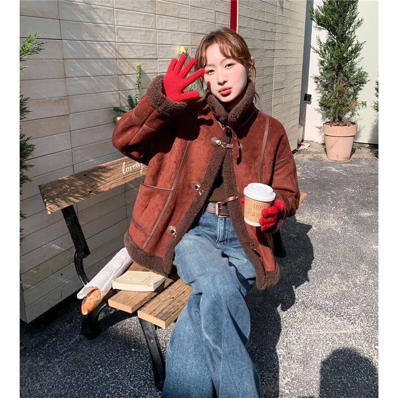 冬装新款2D112-5587麂皮绒皮毛一体短外套P205控308,女装短外套,2D112