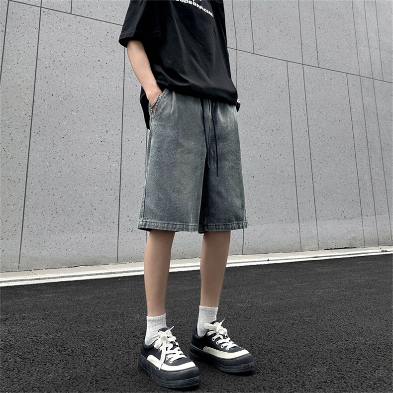 夏季薄款星空纹牛仔短裤男款街头潮牌宽松直筒中裤男生休闲五分裤,男装牛仔裤,星座410-6（原星座1304-1）