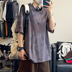设计感烧花圆领正肩T恤男女夏季大码短袖上衣T3613-特价P30，男装T恤，电商A007