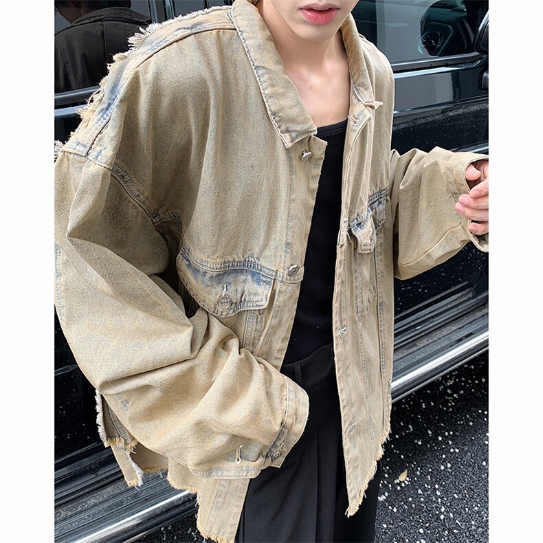 复古水洗黄泥色牛仔外套男女宽松休闲百搭夹克上衣JK86266-p63图片