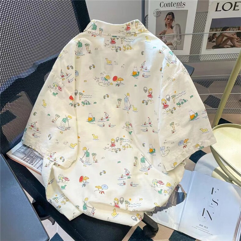 H0822-P45日系软妹小众高级感童趣涂鸦印花宽松百搭短袖衬衫女,女装衬衫,星座617A-2