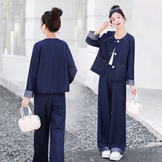 时尚简约大方气质优雅收腰显瘦休闲修身百搭两件套牛仔年秋季长裤,女装套装/套裙,梦依杭, 时尚简约大方气质优雅收腰显瘦休闲修身百搭两件套牛仔年秋季长裤,女装套装/套裙,梦依杭,