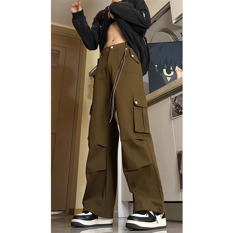 美式降落伞兵工装裤男高街复古褶皱休闲裤阔腿直筒KZ012P78加绒88,男装工装外套,电商B312