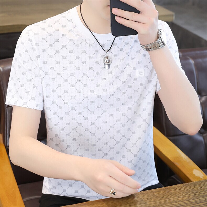 夏季冰丝短袖圆领时尚凉感休闲青年修身短袖T恤上衣XD3762-P30,男装T恤,星座310B-3