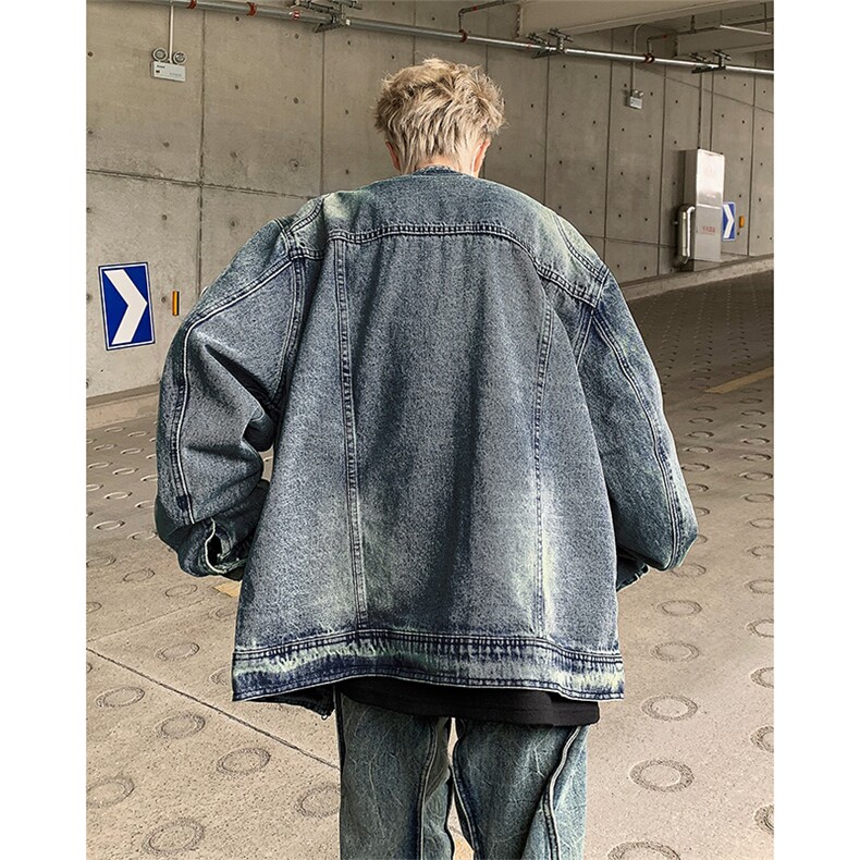 蓝色复古牛仔外套男高级感痞帅美式立领工装夹克cleanfit牛仔衣褂,男装夹克,星座1013-1