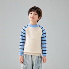 新款秋冬儿童羊毛撞色条纹男女童宝宝打底衫毛衣羊绒套头针织上衣，童装儿童羊毛衫，初丹羊绒童装