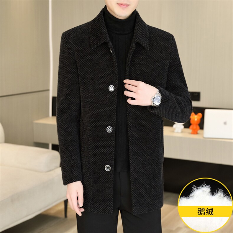 标90鹅绒毛呢外套鹅绒内胆中长款外套男加厚羽绒服310B-3-D228,男装羽绒服,星座310B-3