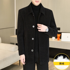 标90鹅绒毛呢外套鹅绒内胆中长款外套男加厚羽绒服310B-3-D228图片