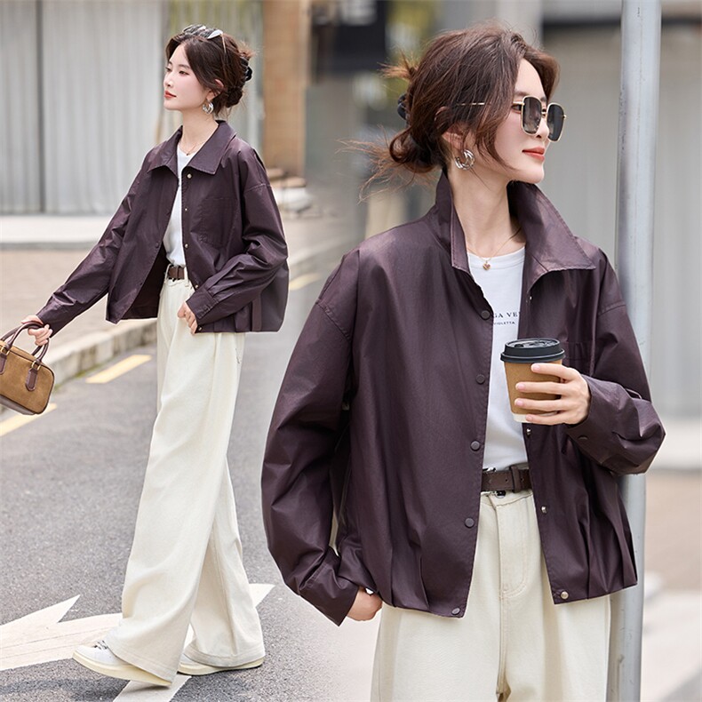 休闲翻领衬衫式薄外套女2025秋新款高级感宽松百搭小个子夹克上衣,女装短外套,丽影随形