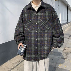 春日系复古毛呢潮牌格子衬衫男长袖情侣百搭休闲外套QJ22P65，男装夹克，星座1116-2