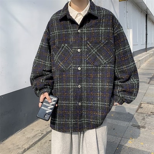 春日系复古毛呢潮牌格子衬衫男长袖情侣百搭休闲外套QJ22P65图片