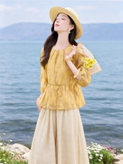 夏新款圆领绣花宽松小衫裙裤优雅气质套装女，女装套装/套裙，水衣源