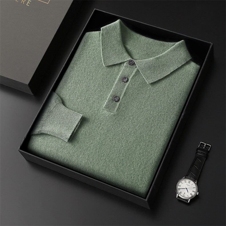 奢华质感男士羊毛POLO衫时尚翻领设计休闲百搭尽显优雅风范男装，男装羊毛衫，冬季工坊