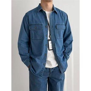 高品 宽松水洗复古牛仔衬衫男女春季翻领口袋衬衣外套 A1331-P70图片