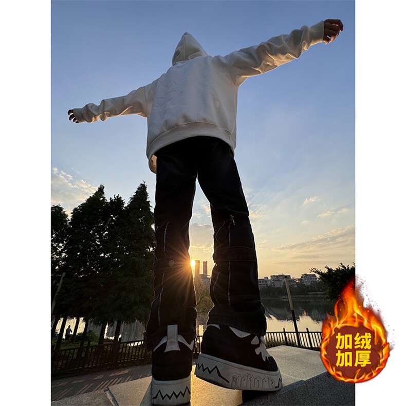 设计感拉链牛仔裤男春秋季美式高街hiphop裤子潮牌痞帅休闲直筒裤,男装牛仔裤,电商B221