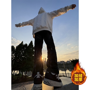 设计感拉链牛仔裤男春秋季美式高街hiphop裤子潮牌痞帅休闲直筒裤图片