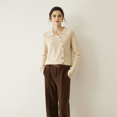 秋冬季新款舒适时尚百搭女士宝石扣35%羊绒衫开衫，女装羊绒衫，戎美山