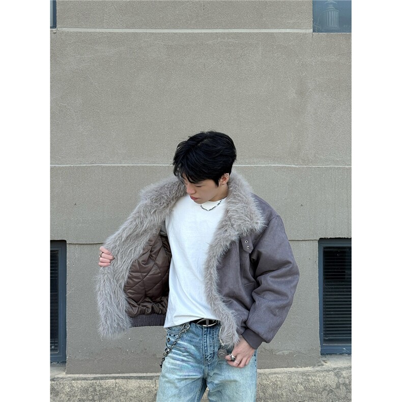 麂皮绒座山雕棉服男女短款cleanfit秋冬季加厚夹克外套,男装夹克,四季星座505