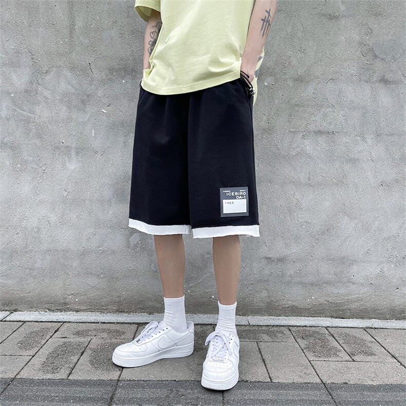 港风简约时尚假两件休闲短裤男夏季学生韩版五分裤DK021P38限49,男装休闲裤,电商A089-1
