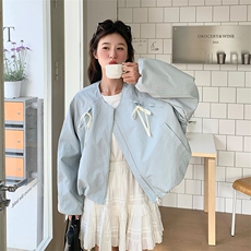 新品韩系蝴蝶结圆领夹克外套-2d075（p135-k185)，女装短外套，2D075