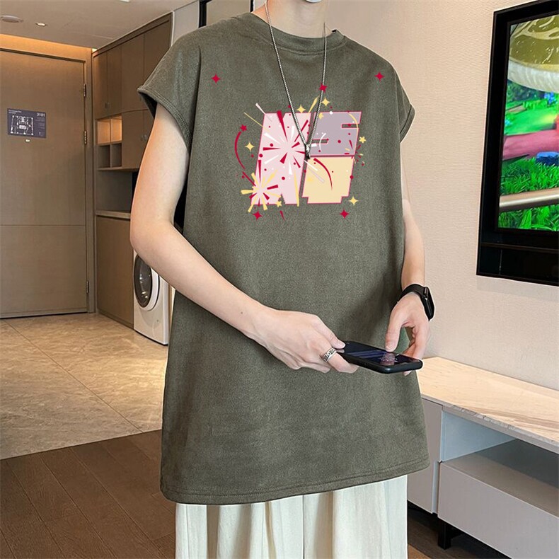 可设48小时发货支持抖音得物来样二开240克重磅美式麂皮绒背心t恤图片