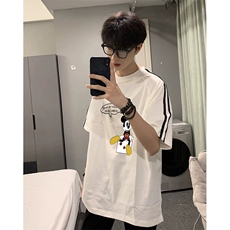 抖音得物高品质二开240克宽松纯棉美式潮牌三条杠织带短袖T恤，男装T恤，电商A486