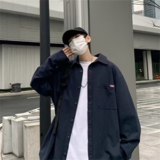休闲衬衫男春秋新款男装纯色工装衬衣个性美式宽松长袖328/P35，男装衬衫，星座506
