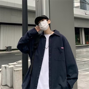 休闲衬衫男春秋新款男装纯色工装衬衣个性美式宽松长袖328/P35图片