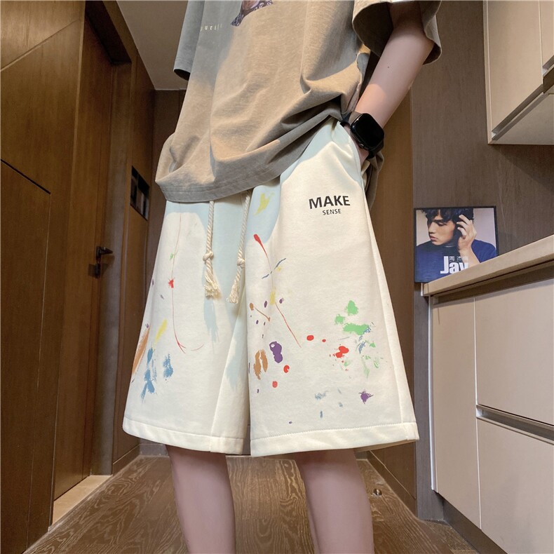 ins男生新款百搭休闲宽松短裤彩色泼墨五分裤B315-K23341-p45控58,男装休闲裤,电商B315