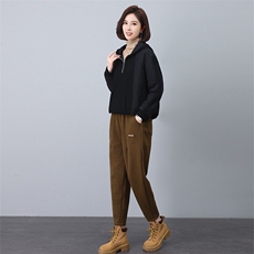 叶笙衣套装6561-530拼接连帽加棉两件套休闲加绒加厚卫裤，女装套装/套裙，叶笙衣
