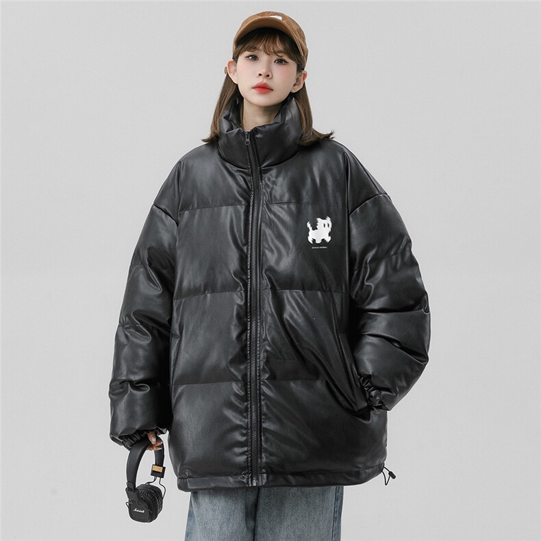 中性风23冬季时尚百搭宽松字母印花PU皮棉服外套MY6454P115控158,男装棉衣,电商A268