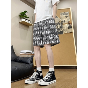 DK163-P28花白短裤男女夏季新款休闲冰丝沙滩中裤宽松百搭五分裤图片