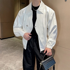 新款液态金属高级设计假两件夹克男宽松痞帅短款外套JK2338-特P65，男装夹克，电商B267