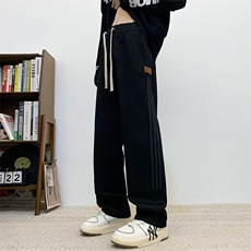 高街阔腿卫裤男女夏季重磅直筒条纹休闲裤潮牌复古运动裤子DK882，男装休闲裤，星座601-2