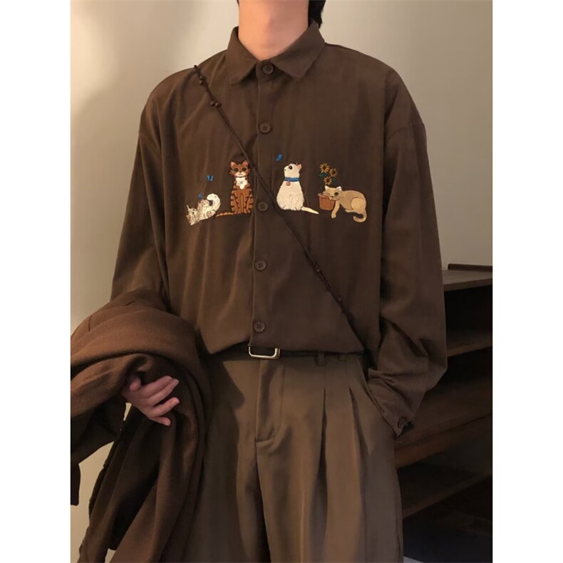 网络图，新款复古长袖衬衫港风日系男女痞帅XZ302B-1-C232P40，男装衬衫，星座302B-1