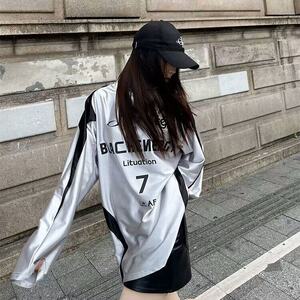 美式复古高街潮牌ins薄款宽松长袖T恤情侣男女同款中高腰常规图片