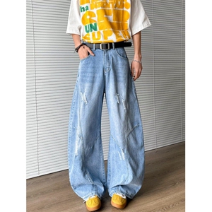 潮牌设计感大码阔腿裤女装2025夏季新款胖mm宽松牛仔裤RK2653-P56图片