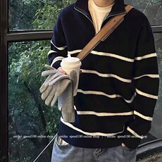 条纹毛衣男慵懒风复古软糯套头拉链针织衫网图MY507-P50，男装针织衫/毛衣，星座1001-1