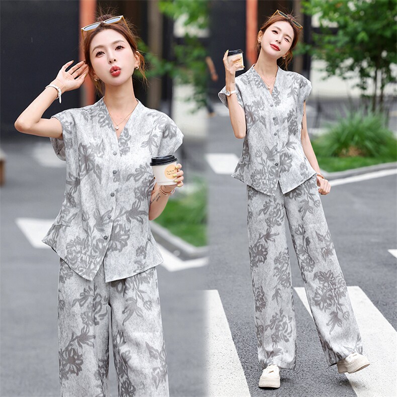 时尚印花套装女2025夏季爆款小个子气质名媛减龄显瘦休闲两件套潮,女装套装/套裙,梦依杭