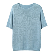 夏季精纺莱赛尔天丝针织短袖女圆领纯色百搭T恤宽松百搭打底上衣，女装针织衫/毛衣，总能电商供货