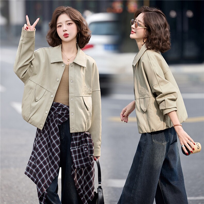 海宁皮衣女短款26年春秋新款皮夹克高级感气质小个子减龄外套，女装皮衣，潮流依族