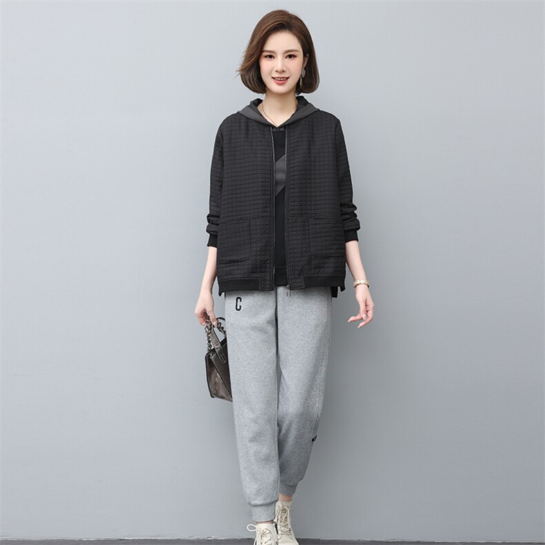 02023年春季新款潮韩版夹棉女长袖宽松显瘦休闲两件套装,女装套装/套裙,独衣靓