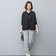 02023年春季新款潮韩版夹棉女长袖宽松显瘦休闲两件套装，女装套装/套裙，独衣靓