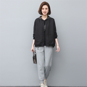 02023年春季新款潮韩版夹棉女长袖宽松显瘦休闲两件套装图片