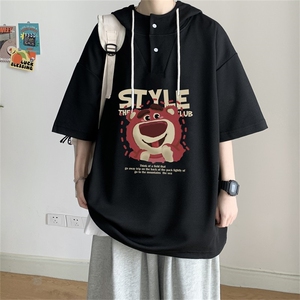 夏季港风冰丝宽松连帽短袖t恤五分体恤上衣TLM233-P40控58图片