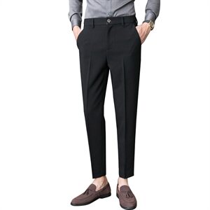 C127 2021秋冬加厚男小西裤长裤子修身休闲裤英伦加厚-黑色图片