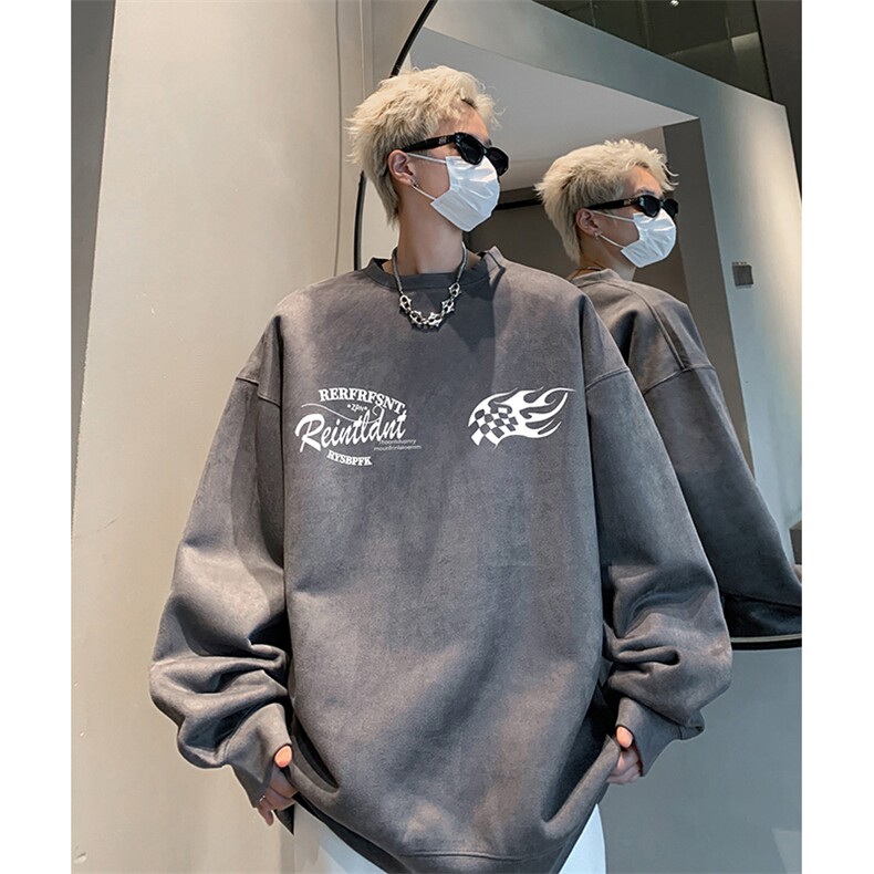 抖音得物供货提供视频秋冬重磅美式麂皮绒圆领卫衣JY381,男装卫衣,电商A486